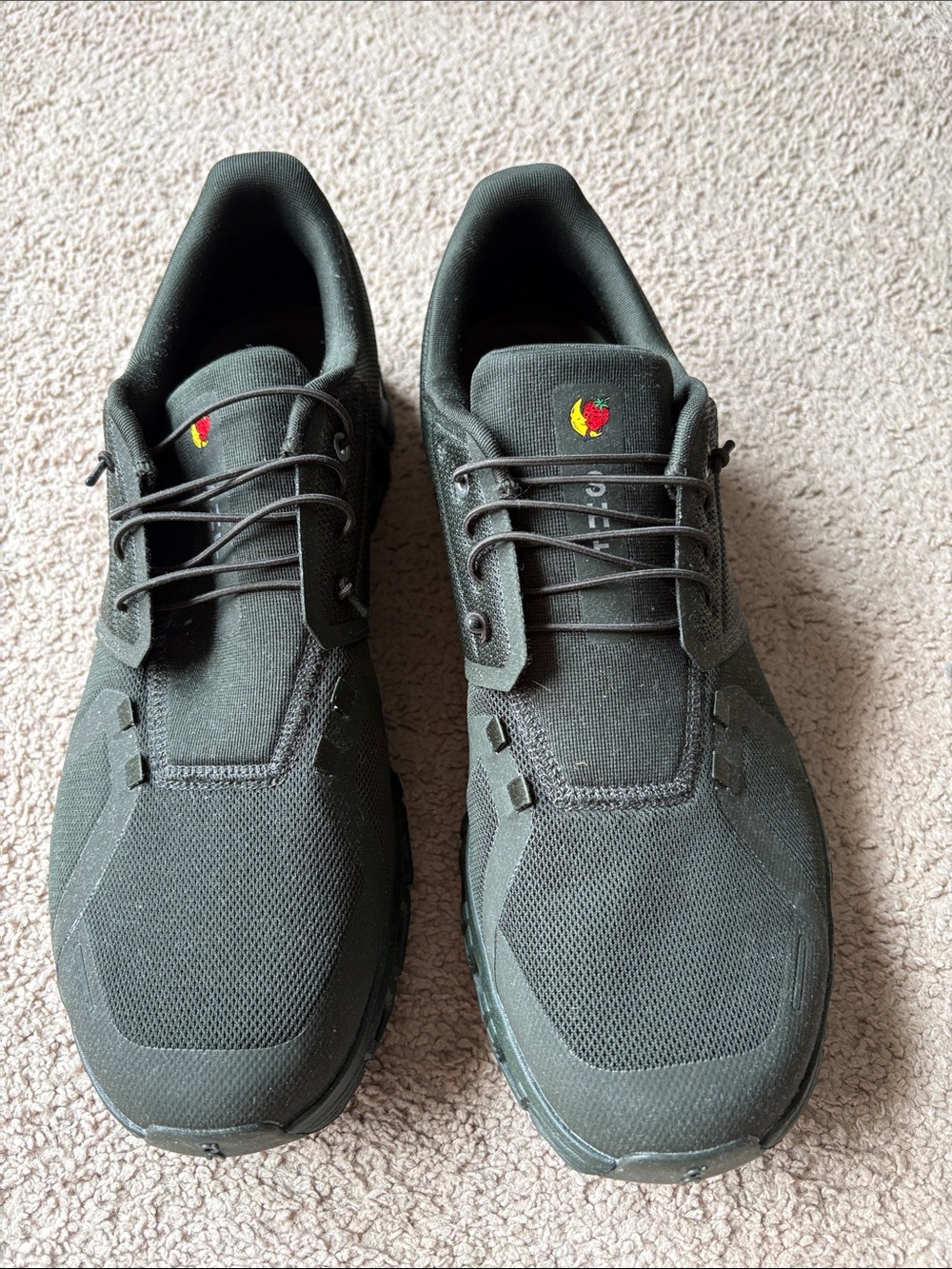 On Running Men's Black Mesh Low-Top Sneakers with Small Red/Yellow Logo